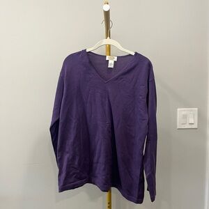 Talbots Purple 100% Cotton Knit Pullover Sweater V-Neck Long Sleeve Plus Size X